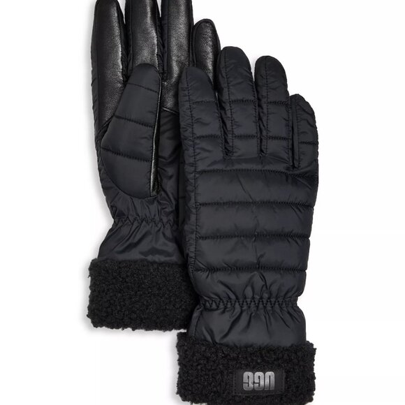 UGG Black Fluff Cuff Quilted Gloves - Picture 5 of 5